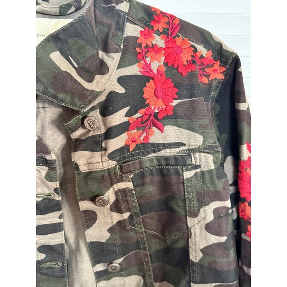 Anthropologie Pilcro Camo Embroidered Jacket XS  Floral Military Denim Utility - Picture 8 of 14